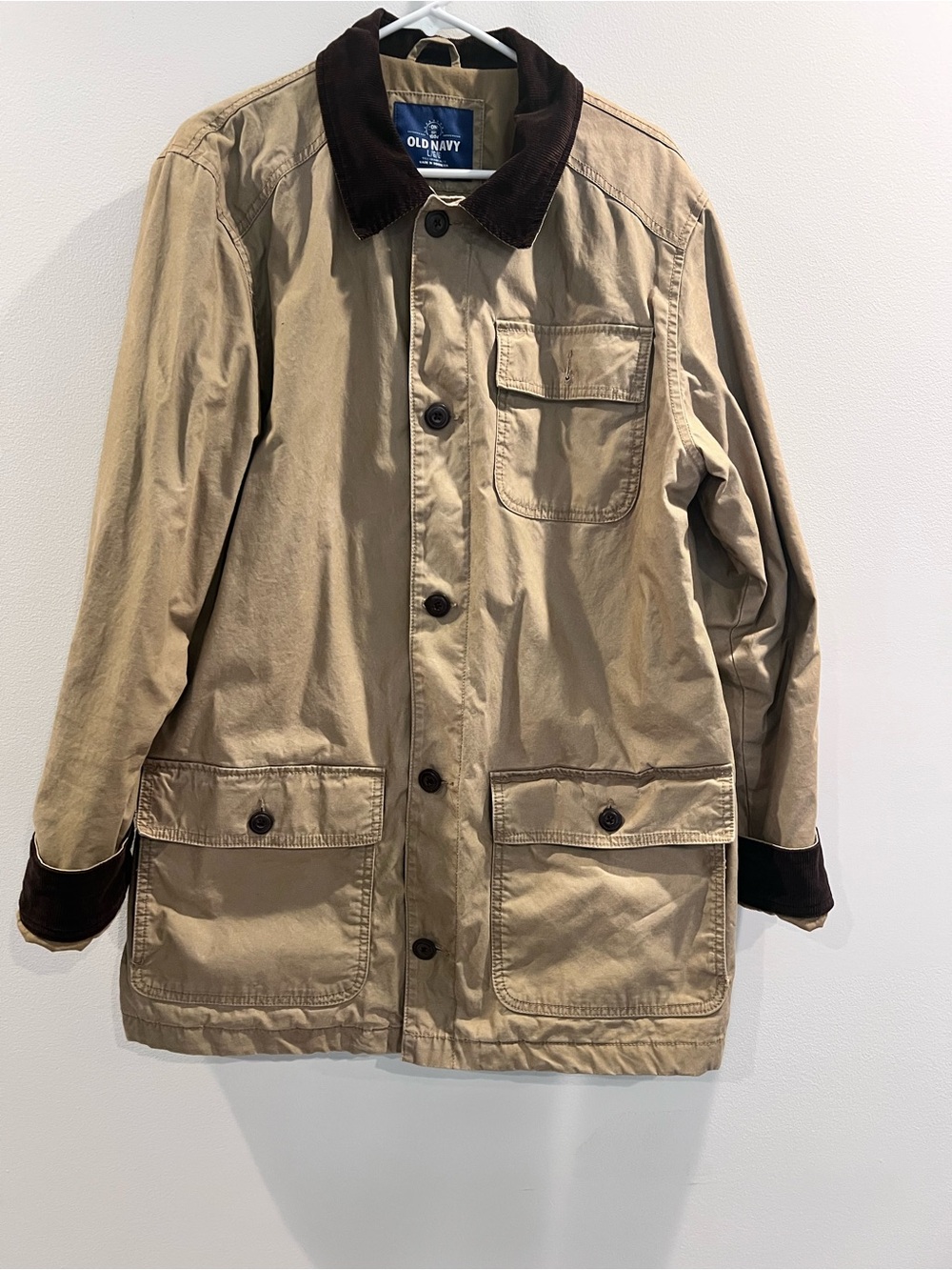 Old Navy Tan Barn Jacket with Dark Brown Corduroy Collar